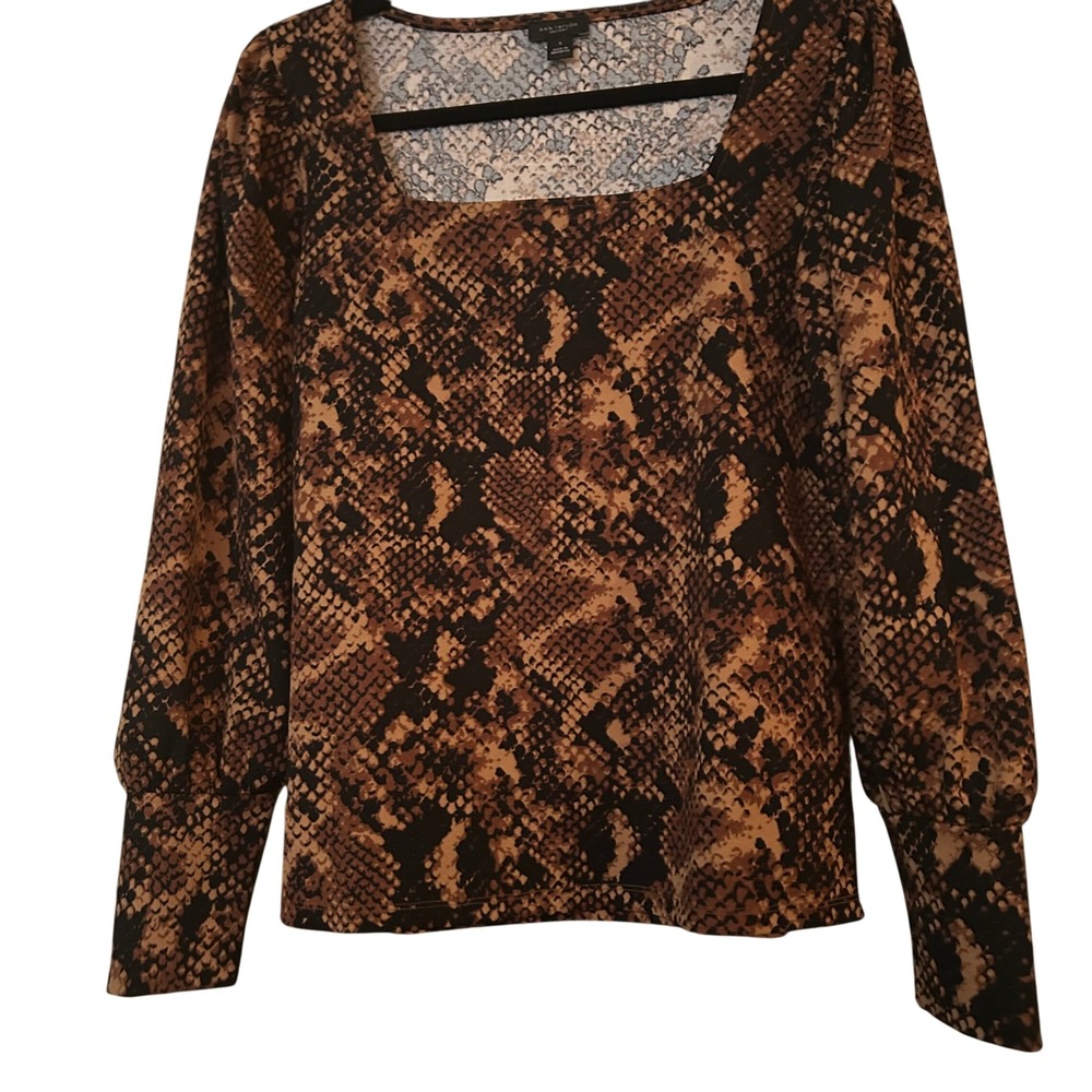 Ann Taylor Factory Snakeskin Print‎ Square Neck Long Sleeve Top Small